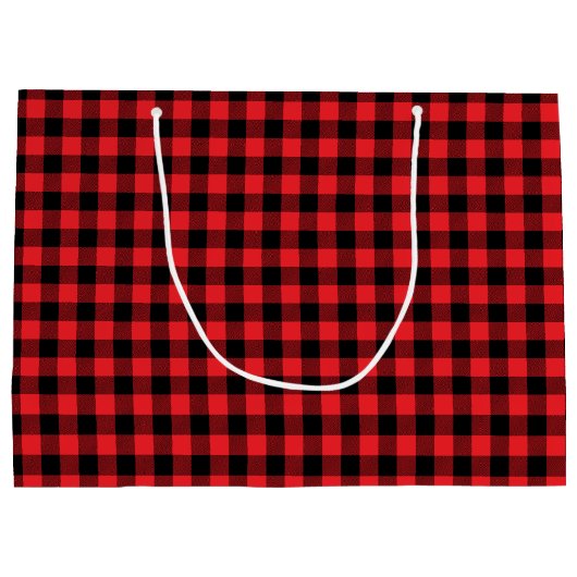 Red Buffalo Plaid Merry Christmas Cute Bow Name Groot Cadeauzakje (Achterkant)