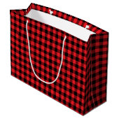 Red Buffalo Plaid Merry Christmas Cute Bow Name Groot Cadeauzakje (Achterkant Gekanteld)