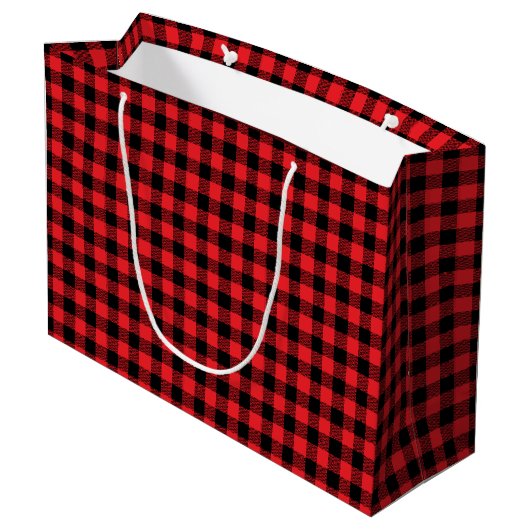 Red Buffalo Plaid Merry Christmas Cute Bow Name Groot Cadeauzakje (Achterkant Gekanteld)