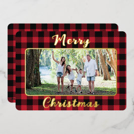 Red Buffalo Plaid Merry Christmas One Foto Folie Feestdagenkaart