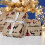 Red Buffalo Plaid & Merry Christmas Woodlands Cadeaupapier<br><div class="desc">Een kerstbos thema van buffels plaid pijnbomen,  minimalistische kerstbomen,  zwarte rendieren,  en herten tegen een gesimuleerde Kraft papier achtergrond,  "Merry Christmas" ontwerp. Maak uw kerstvieringen echt speciaal door een "bos" flair toe te voegen aan uw geschenken,  zodat ze opvallen onder de boom.</div>