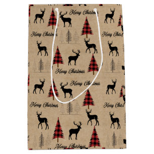 Red Buffalo Plaid & Merry Christmas Woodlands Medium Cadeauzakje