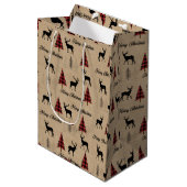 Red Buffalo Plaid & Merry Christmas Woodlands Medium Cadeauzakje (Voorkant Gekanteld)