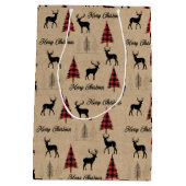 Red Buffalo Plaid & Merry Christmas Woodlands Medium Cadeauzakje (Achterkant)