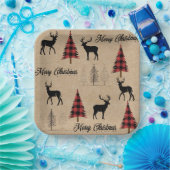 Red Buffalo Plaid & Merry Christmas Woodlands Papieren Bordje (Feest)