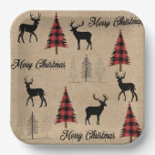 Red Buffalo Plaid & Merry Christmas Woodlands Papieren Bordje (Voorkant)