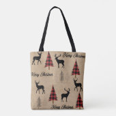 Red Buffalo Plaid & Merry Christmas Woodlands Tote Bag (Achterkant)