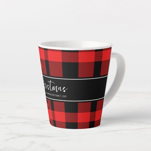 Red Buffalo Plaid Minimalistische Kerstmis familie Latte Mok (Rechterhoek)