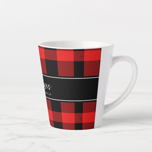 Red Buffalo Plaid Minimalistische Kerstmis familie Latte Mok (Rechts)