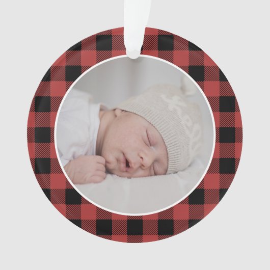 RED BUFFALO PLAID NAME Photo Christmas Keepsake Ornament (voorkant)