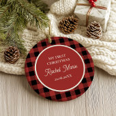 RED BUFFALO PLAID NAME Photo Christmas Keepsake Ornament