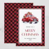 Red Buffalo Plaid Old Truck Vrolijke Kerst Kaart (Voorkant / Achterkant)