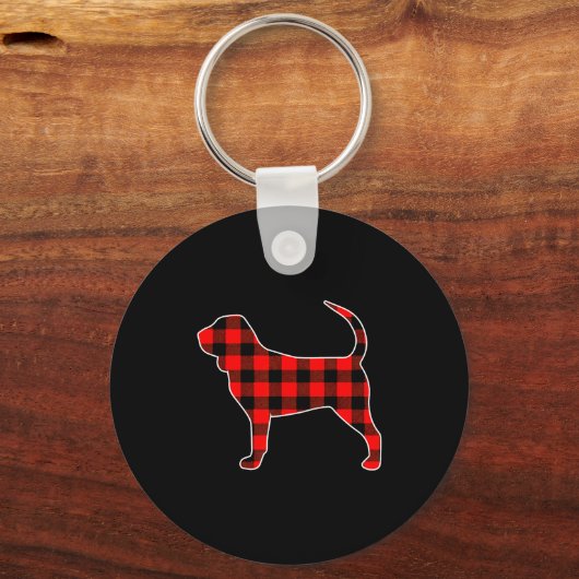 Red Buffalo Plaid Pajama Bloodhound Christmas Dog  Sleutelhanger (Voorkant)
