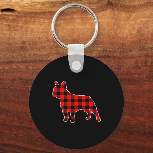 Red Buffalo Plaid Pajama Frenchie Christmas Dog Lo Sleutelhanger (Voorkant)