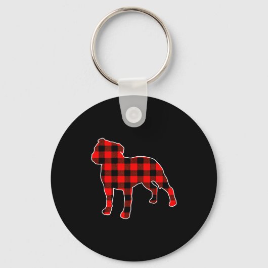 Red Buffalo Plaid Pajama Staffy Christmas Dog Love Sleutelhanger (Voorkant)