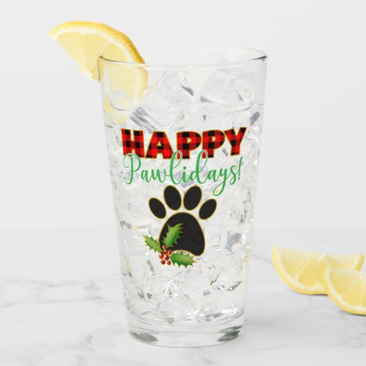 Red Buffalo Plaid Paw Print Kerst Glas (Voorkant ijs)