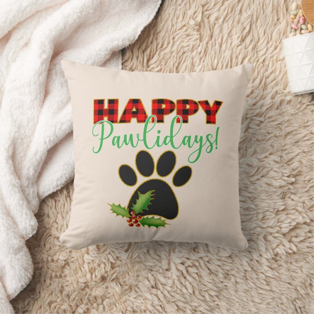 Red Buffalo Plaid Paw Print Kerst Kussen (Deken)