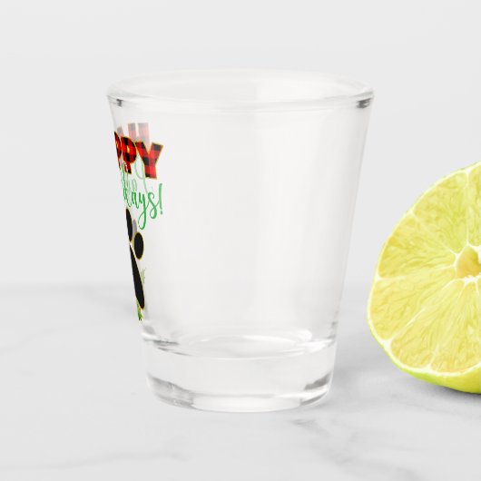 Red Buffalo Plaid Paw Print Kerst Shot Glas (Rechts)