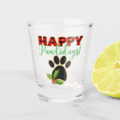 Red Buffalo Plaid Paw Print Kerst Shot Glas (Voorkant)
