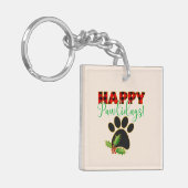 Red Buffalo Plaid Paw Print Kerst Sleutelhanger (Voorkant Links)