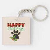 Red Buffalo Plaid Paw Print Kerst Sleutelhanger (Achterkant)
