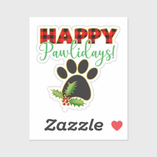 Red Buffalo Plaid Paw Print Kerst Sticker (Vel)