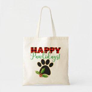 Red Buffalo Plaid Paw Print Kerst Tote Bag