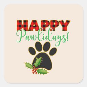Red Buffalo Plaid Paw Print Kerst Vierkante Sticker