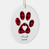 Red Buffalo Plaid Paw Print White Heart Keramisch Ornament (Rechts)