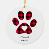 Red Buffalo Plaid Paw Print White Heart Keramisch Ornament (Voorkant)