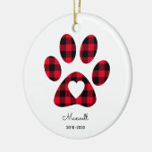 Red Buffalo Plaid Paw Print White Heart Keramisch Ornament (Links)