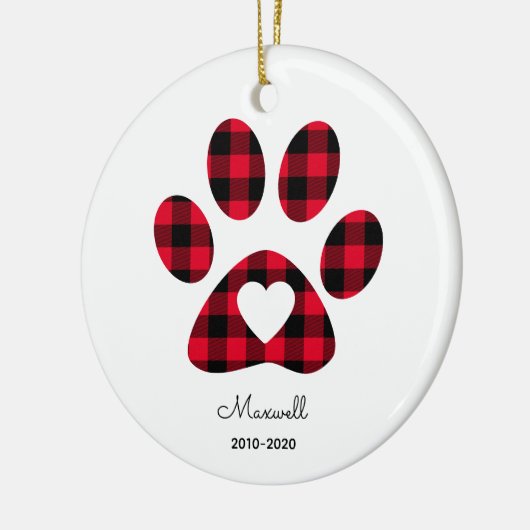 Red Buffalo Plaid Paw Print White Heart Keramisch Ornament (Links)