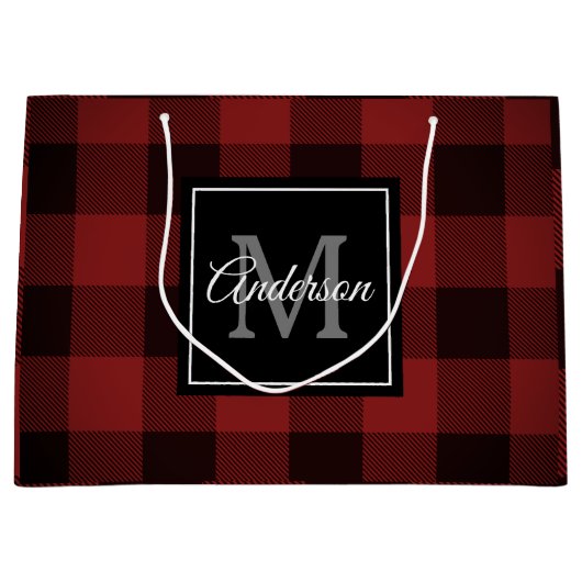 Red Buffalo Plaid | Persoonlijk Initiaal | Cadeau  Groot Cadeauzakje (Voorkant)