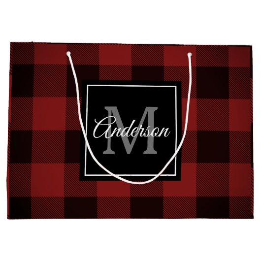 Red Buffalo Plaid | Persoonlijk Initiaal | Cadeau  Groot Cadeauzakje (Achterkant)