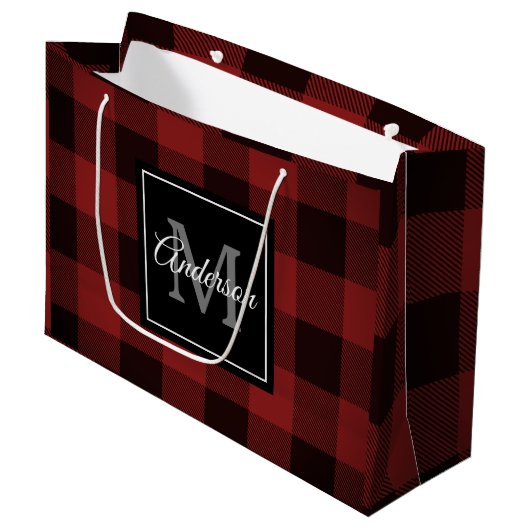 Red Buffalo Plaid | Persoonlijk Initiaal | Cadeau Groot Cadeauzakje (Voorkant Gekanteld)