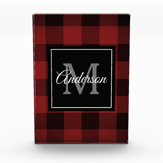 Red Buffalo Plaid | Persoonlijk Initiaal | Cadeauf Fotoblokken (Voorkant)