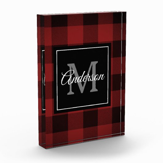 Red Buffalo Plaid | Persoonlijk Initiaal | Cadeauf Fotoblokken (Links)