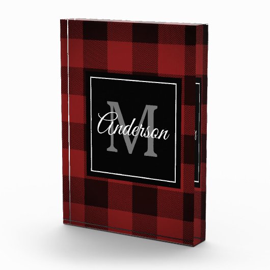 Red Buffalo Plaid | Persoonlijk Initiaal | Cadeauf Fotoblokken (Rechts)