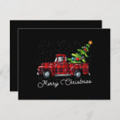 Red Buffalo Plaid Pickup Truck with Tree Merry Chr Informatiekaartje (Voorkant / Achterkant)