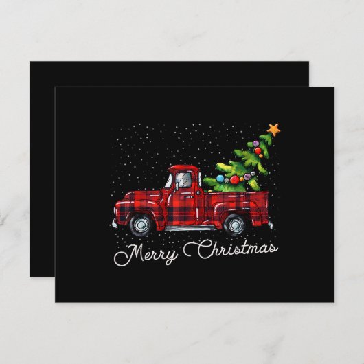 Red Buffalo Plaid Pickup Truck with Tree Merry Chr Informatiekaartje (Voorkant / Achterkant)