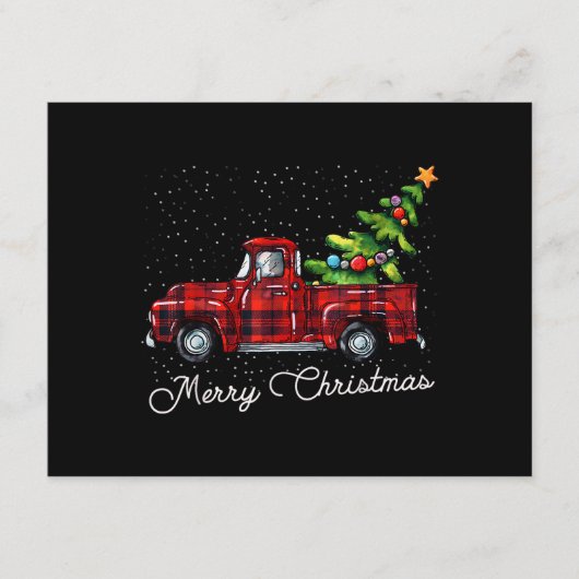 Red Buffalo Plaid Pickup Truck with Tree Merry Chr Informatiekaartje (Voorkant)