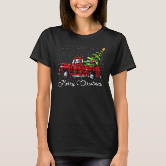 Red Buffalo Plaid Pickup Truck With Tree Merry Chr T-shirt (Voorkant)