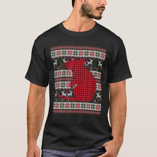 Red Buffalo Plaid Rat Liefhebbers Lelijke Kerstmis T-shirt (Voorkant)