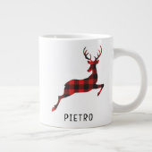 Red Buffalo Plaid Reindeer Kerstmonogram Grote Koffiekop (Rechts)
