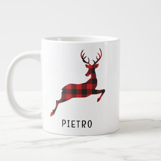 Red Buffalo Plaid Reindeer Kerstmonogram Grote Koffiekop (Links)