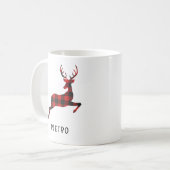 Red Buffalo Plaid Reindeer Kerstmonogram Koffiemok (Voorkant links)