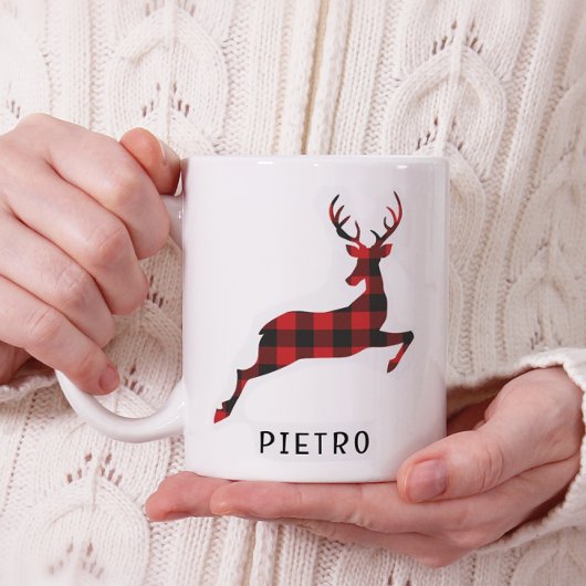 Red Buffalo Plaid Reindeer Kerstmonogram Koffiemok
