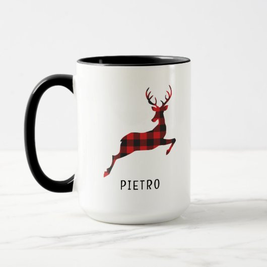 Red Buffalo Plaid Reindeer Kerstmonogram Mok (Links)
