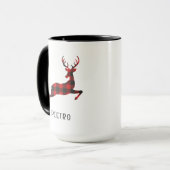 Red Buffalo Plaid Reindeer Kerstmonogram Mok (Voorkant links)