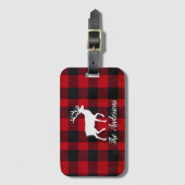 Red Buffalo Plaid & Reindeer | Personal Name Gift  Bagagelabel (Voorkant (verticaal))